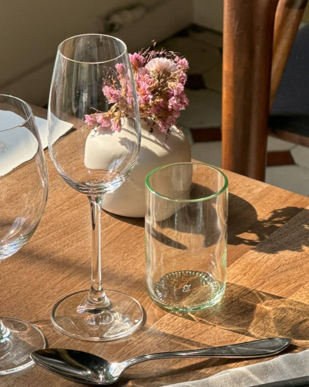 Evolum upcycled glassware at restaurant Nolla, Helsinki